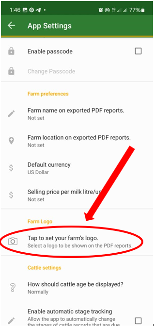 Setting farm logo screenshot