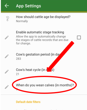 Setting weaning time screenshot