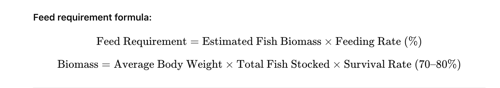 Fish feed requirement formula