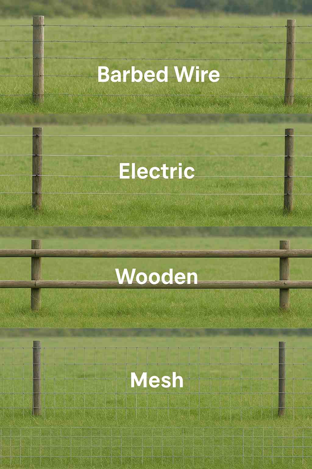 Different types of livestock fences